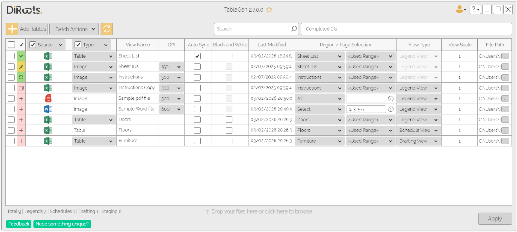 TableGen batch actions 01